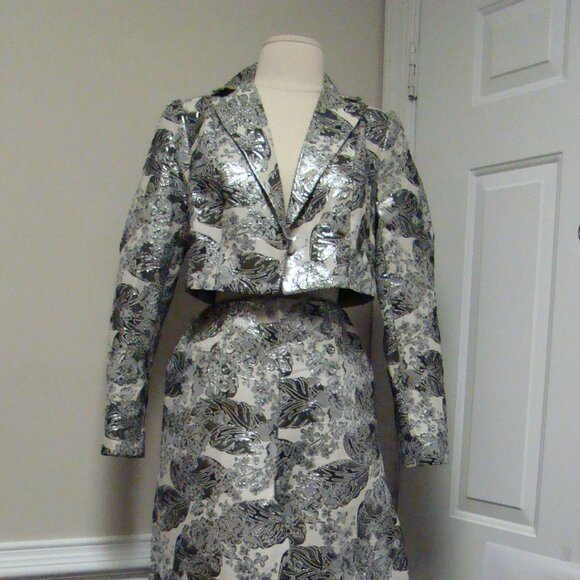 2pcs jacket pants gabrielle union new york company metallic wide leg 6 size S - Picture 1 of 7